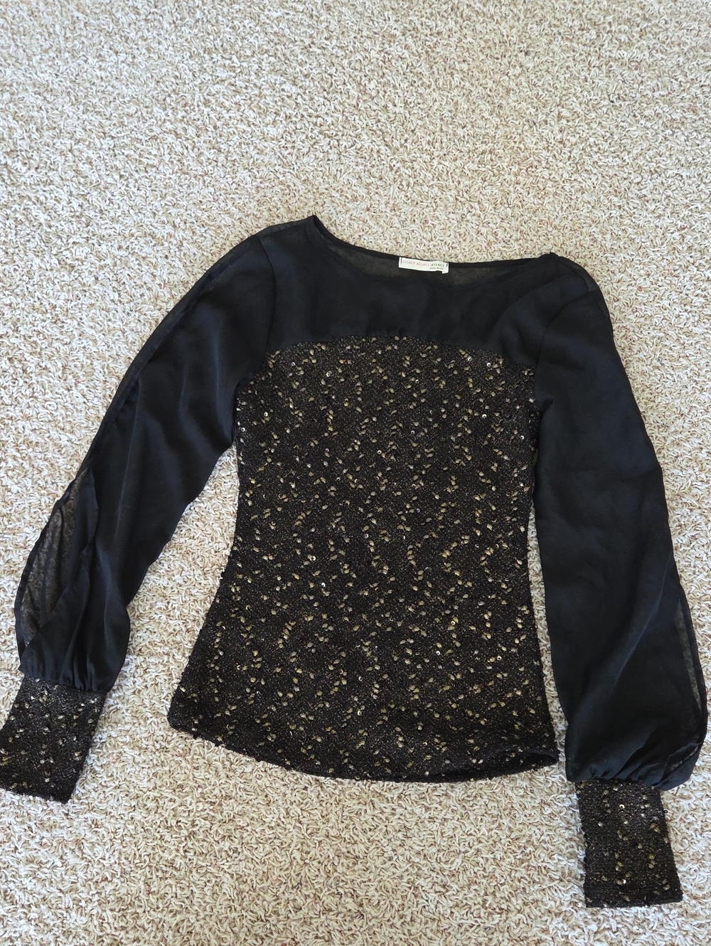 a'gaci Black Lace & Sheer Sleeve Long Sleeve Blouse